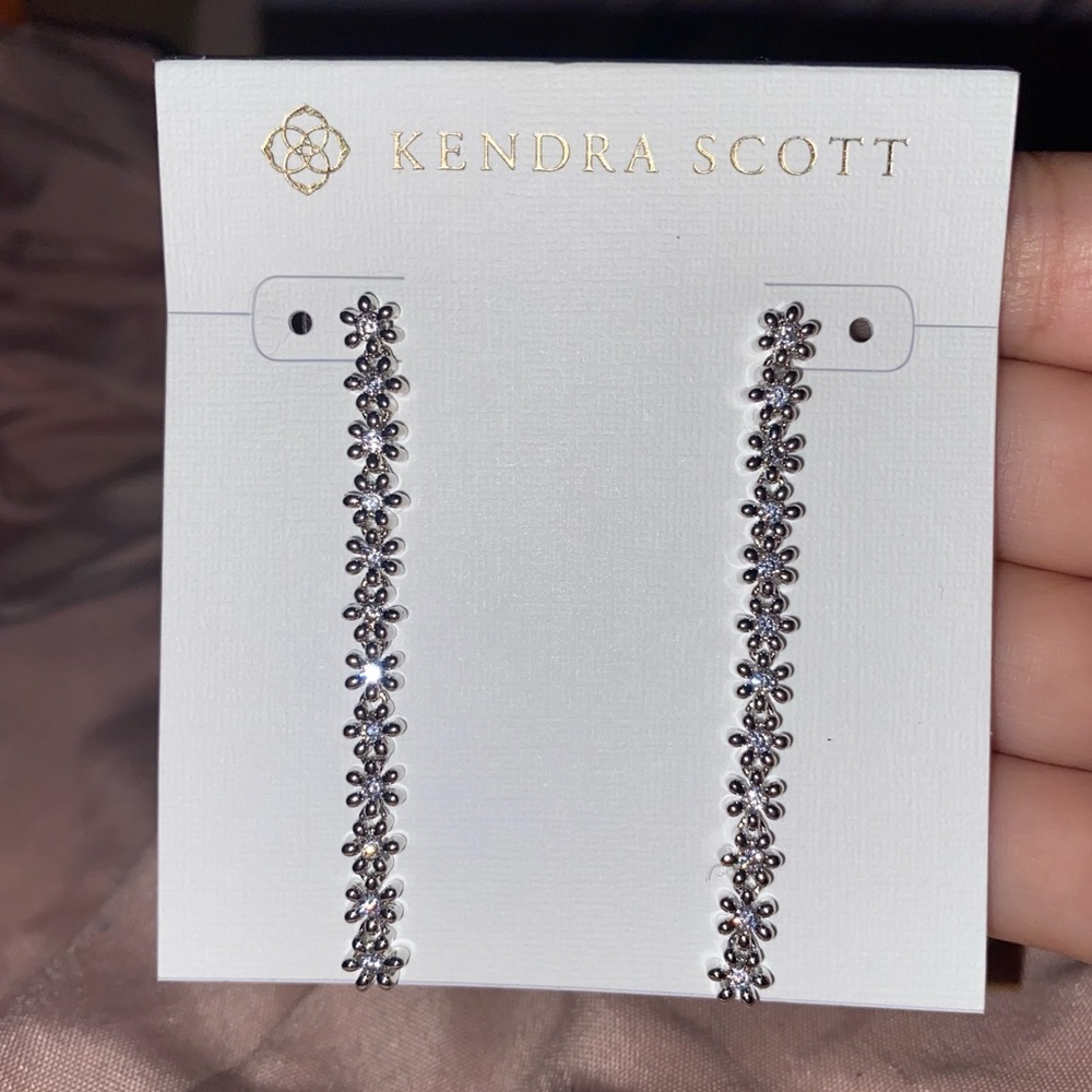 Kendra Scott Nydia Silver Linear Earrings in White Crystal